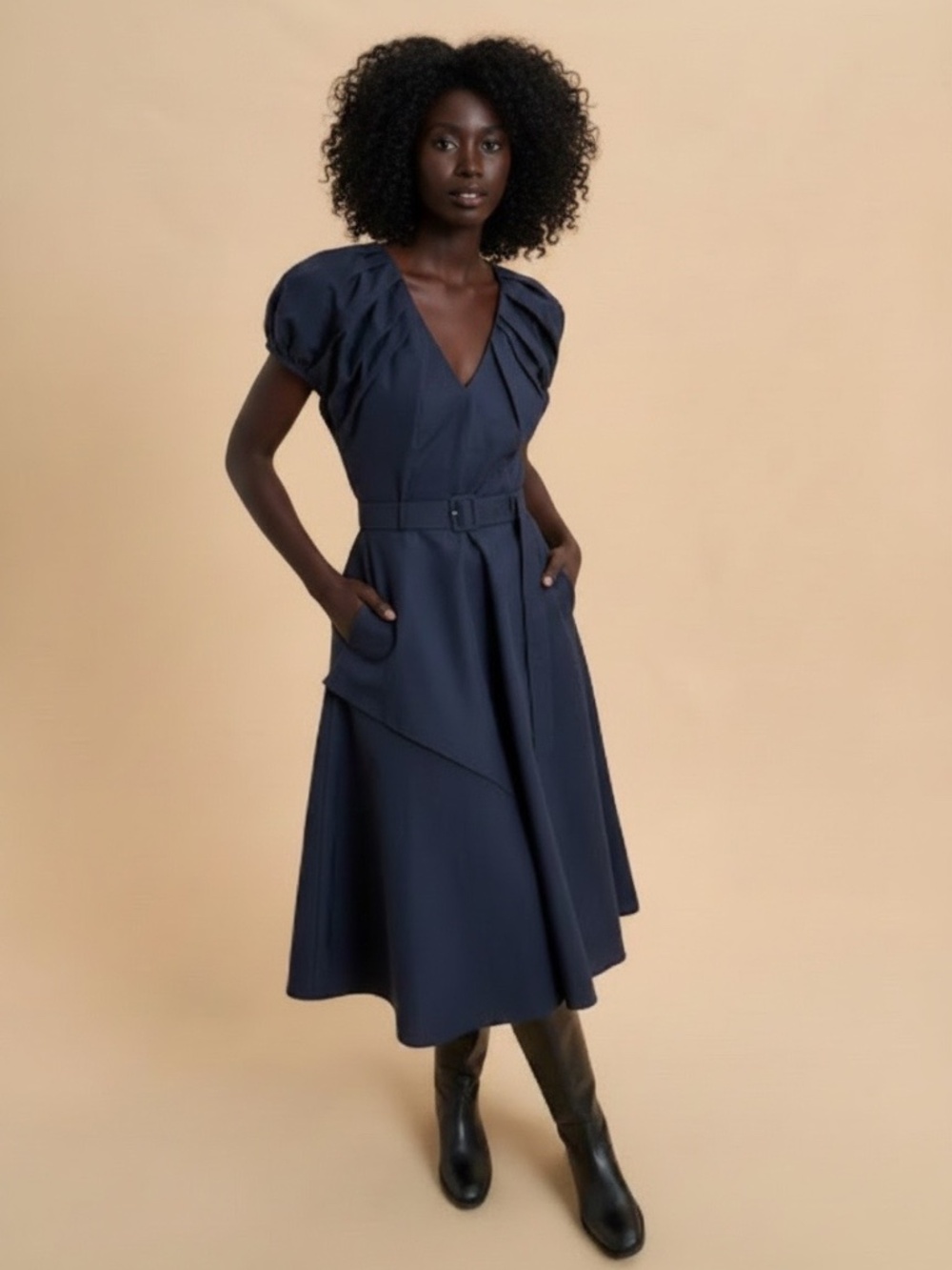 O.P.T puff sleeve belted dress